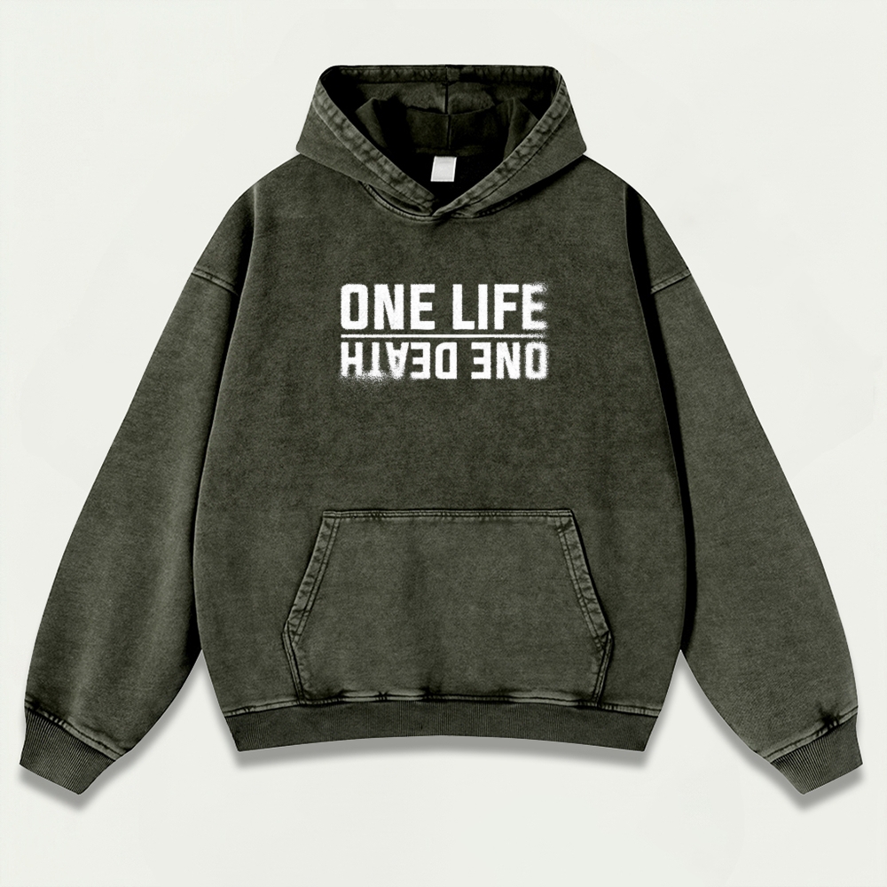 One Life One Death Vintage Premium Heavyweight Hiking Hoodie-HikeVista