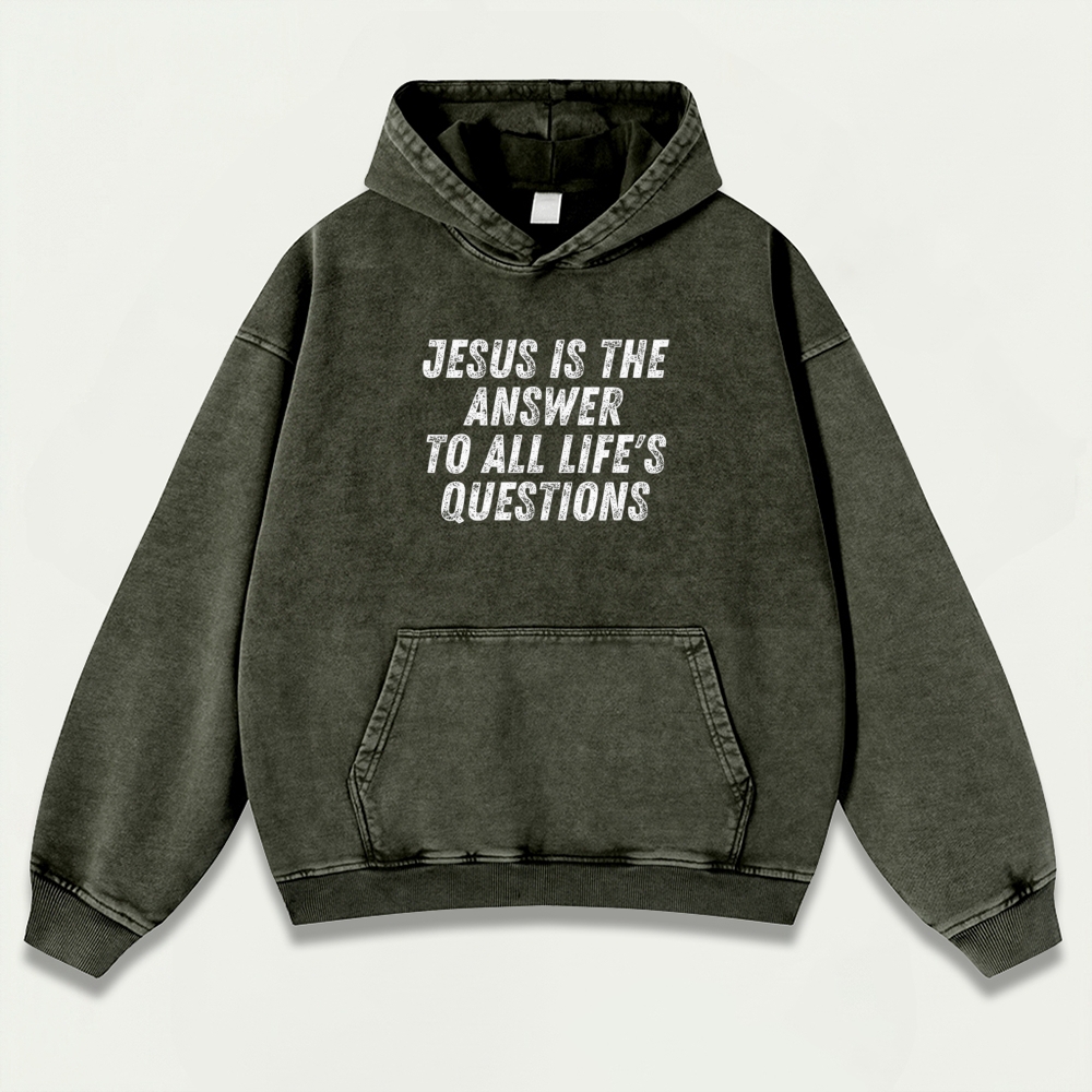 Jesus Is The Answer Vintage Premium Heavyweight Faith Hoodie-HikeVista