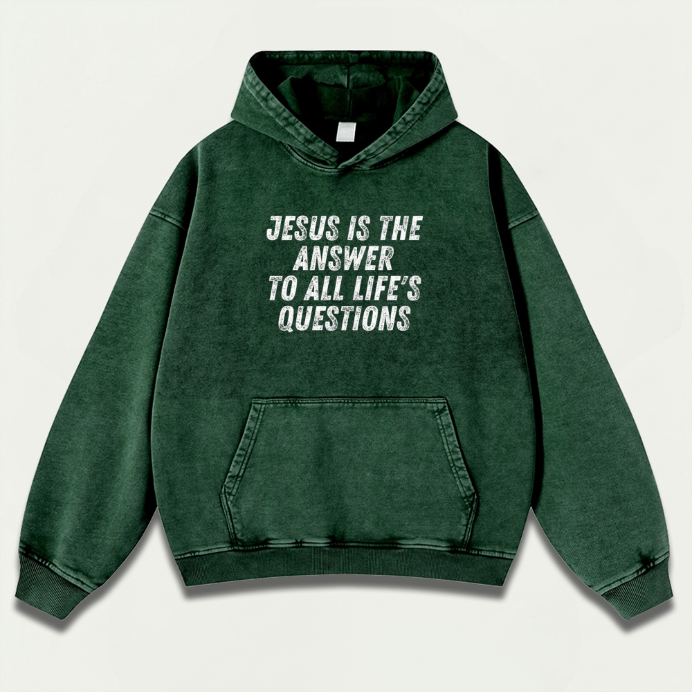 Jesus Is The Answer Vintage Premium Heavyweight Faith Hoodie-HikeVista