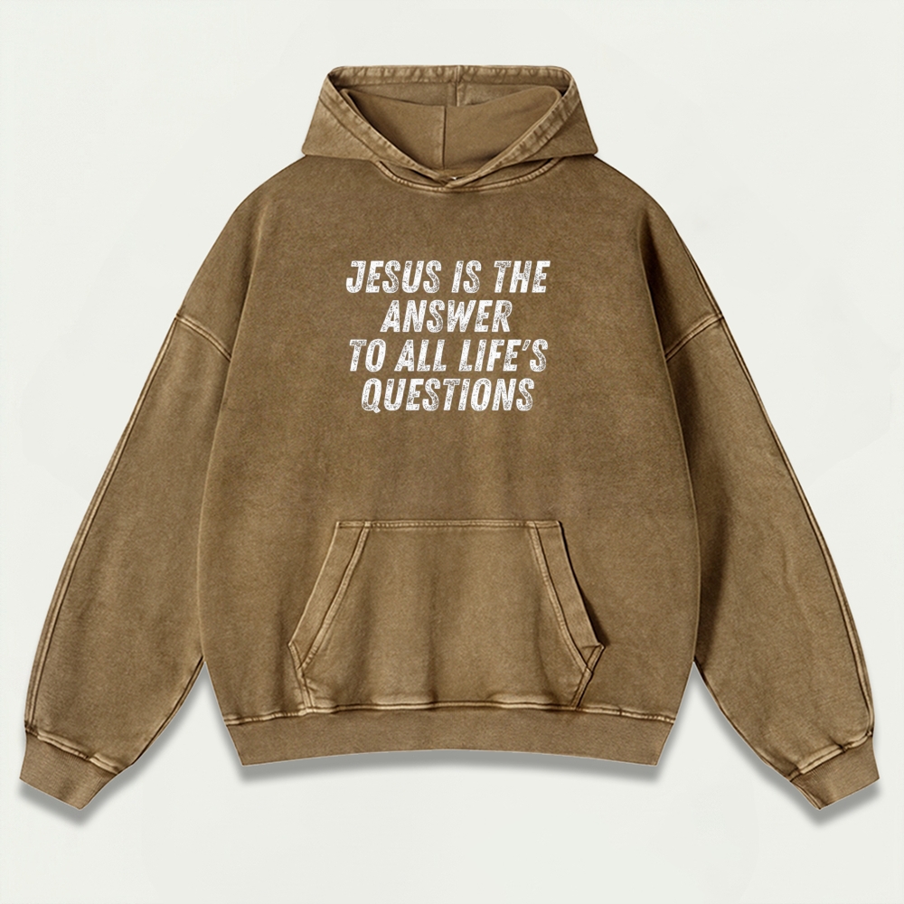 Jesus Is The Answer Vintage Premium Heavyweight Faith Hoodie-HikeVista