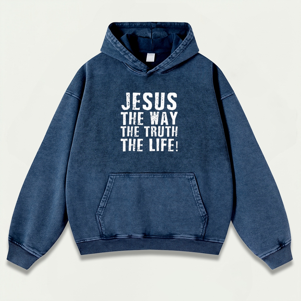 Jesus The Way The Truth The Life Vintage Premium Heavyweight Faith Hoodie-HikeVista