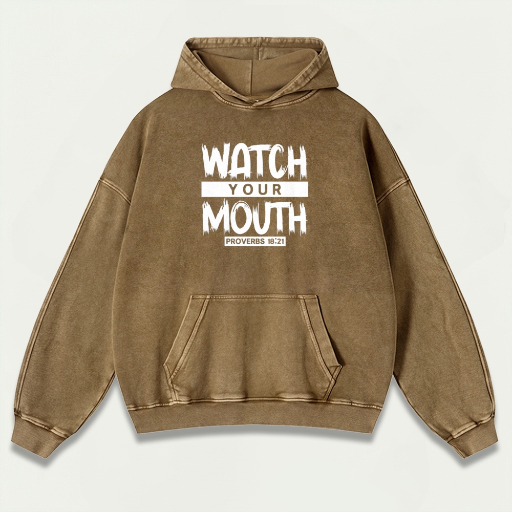Watch Your Mouth Vintage Premium Heavyweight Wisdom Hoodie-HikeVista