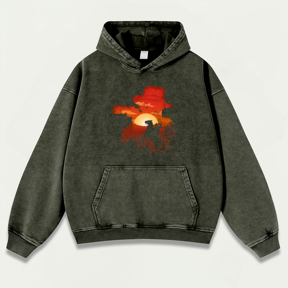 Western Horse Vintage Premium Heavyweight Trail Hoodie-HikeVista