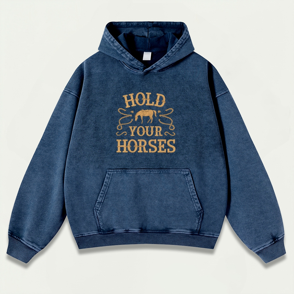 Hold Your Horses Vintage Premium Heavyweight Hiking Hoodie-HikeVista