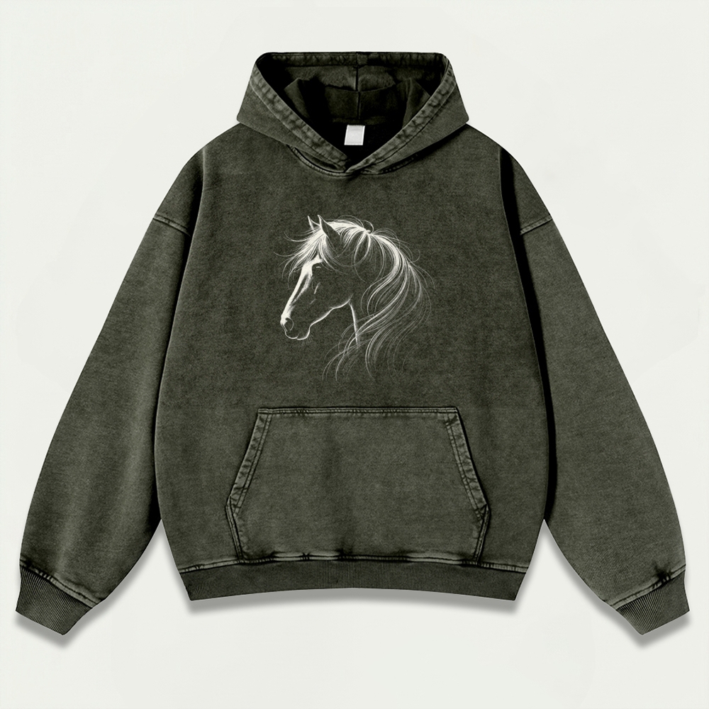 Western Horse Vintage Premium Heavyweight Hiking Hoodie-HikeVista