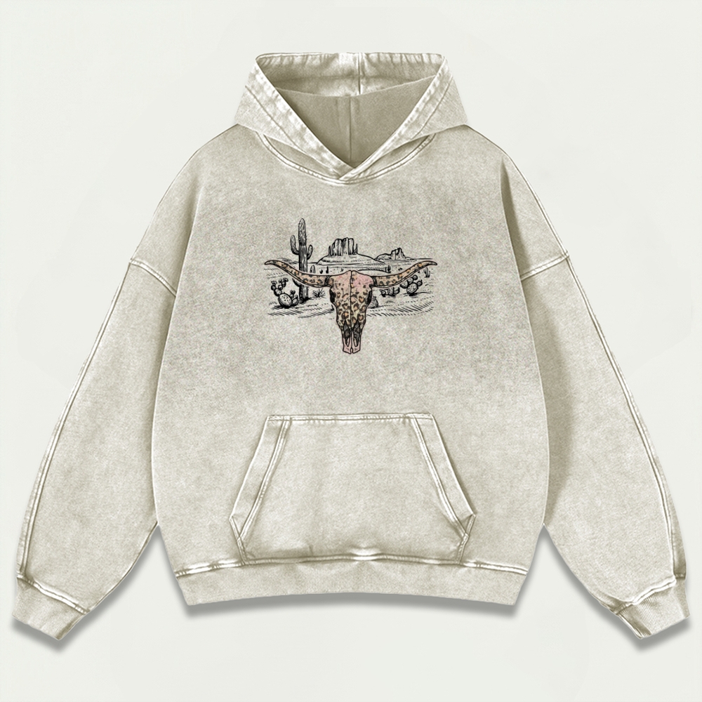 Western Bull Skull Vintage Premium Heavyweight Hiking Hoodie-HikeVista