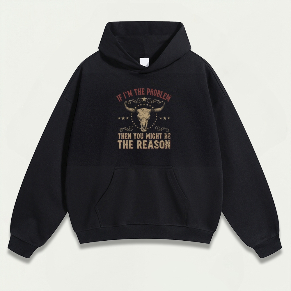Western Bull Skull Heavyweight Hiking Hoodie-HikeVista