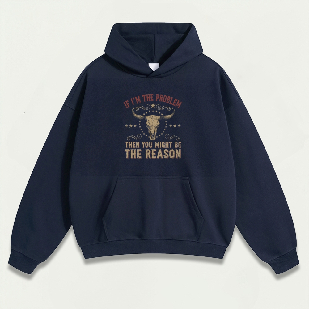 Western Bull Skull Heavyweight Hiking Hoodie-HikeVista