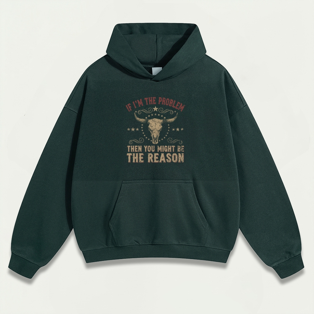 Western Bull Skull Heavyweight Hiking Hoodie-HikeVista