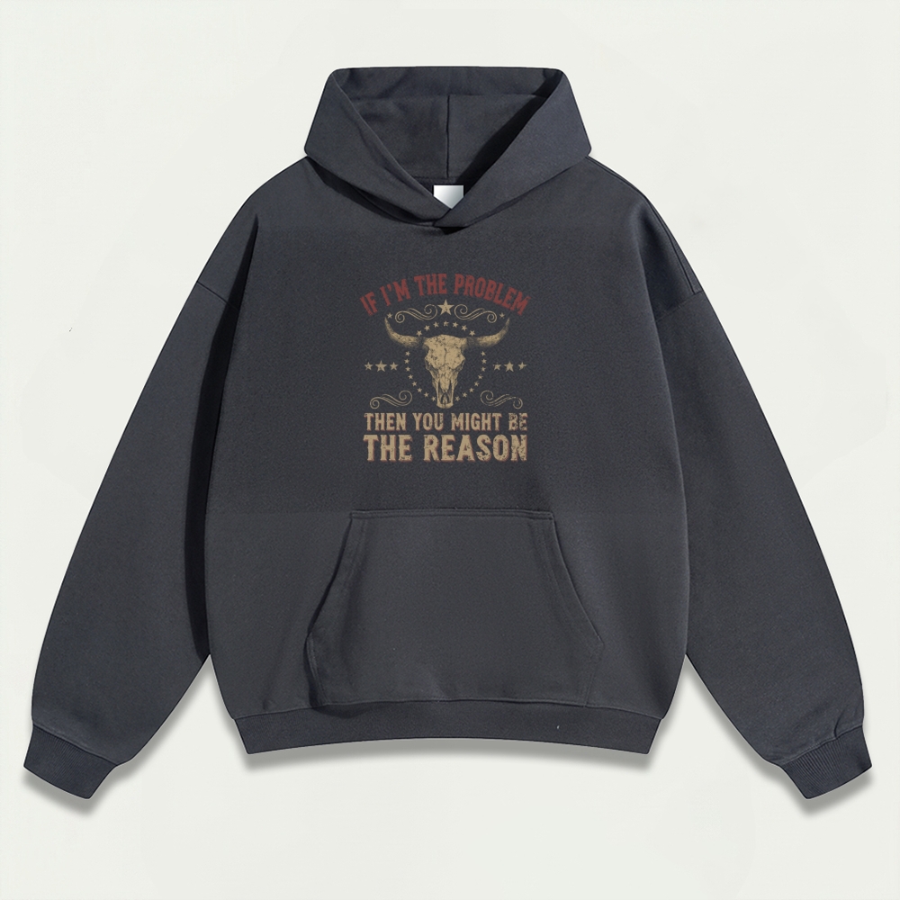 Western Bull Skull Heavyweight Hiking Hoodie-HikeVista