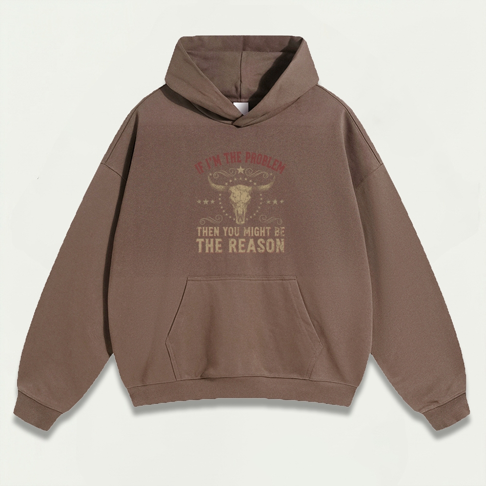 Western Bull Skull Heavyweight Hiking Hoodie-HikeVista