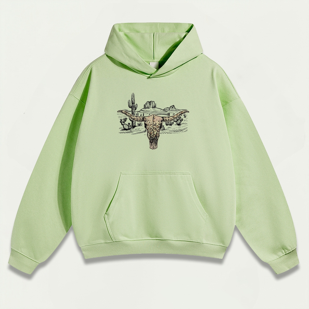 Western Bull Skull Heavyweight Hiking Hoodie-HikeVista