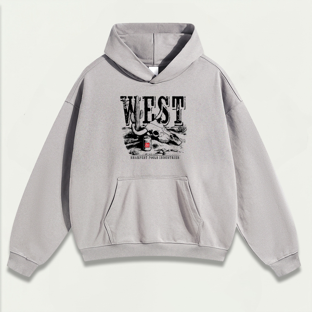 Western Bull Skull Heavyweight Hiking Hoodie-HikeVista