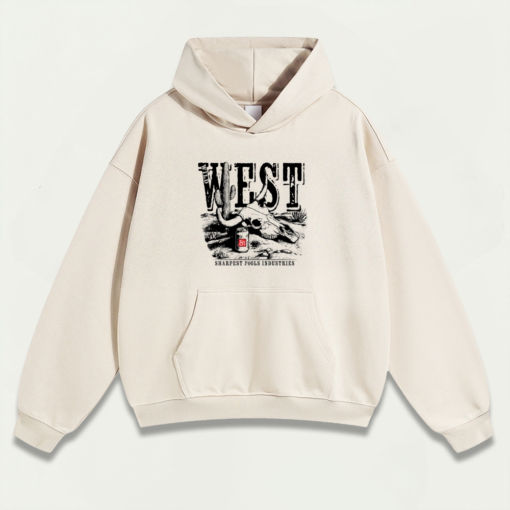 Western Bull Skull Heavyweight Hiking Hoodie-HikeVista