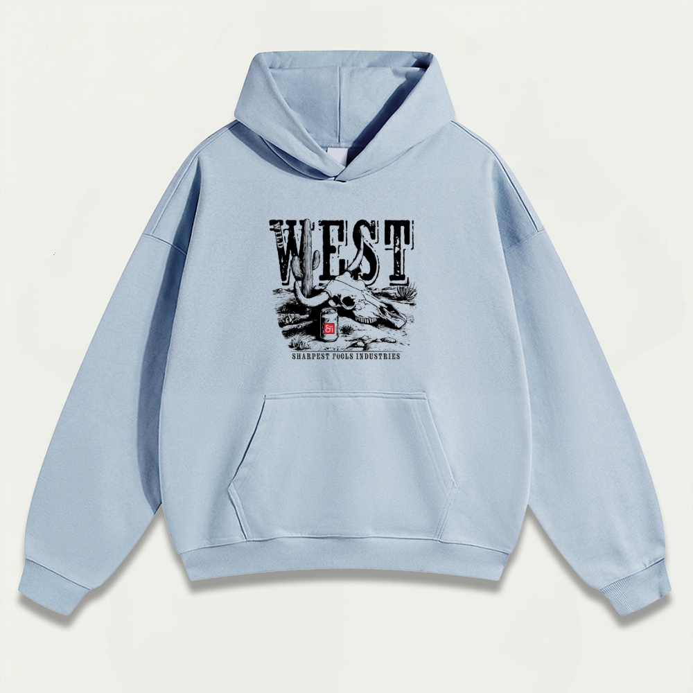 Western Bull Skull Heavyweight Hiking Hoodie-HikeVista
