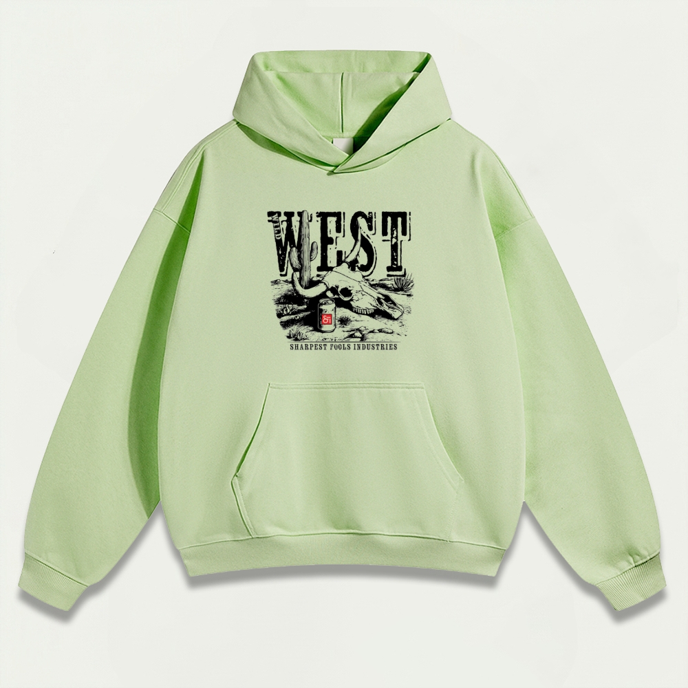 Western Bull Skull Heavyweight Hiking Hoodie-HikeVista