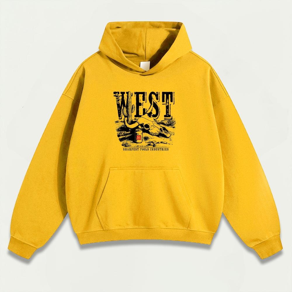 Western Bull Skull Heavyweight Hiking Hoodie-HikeVista