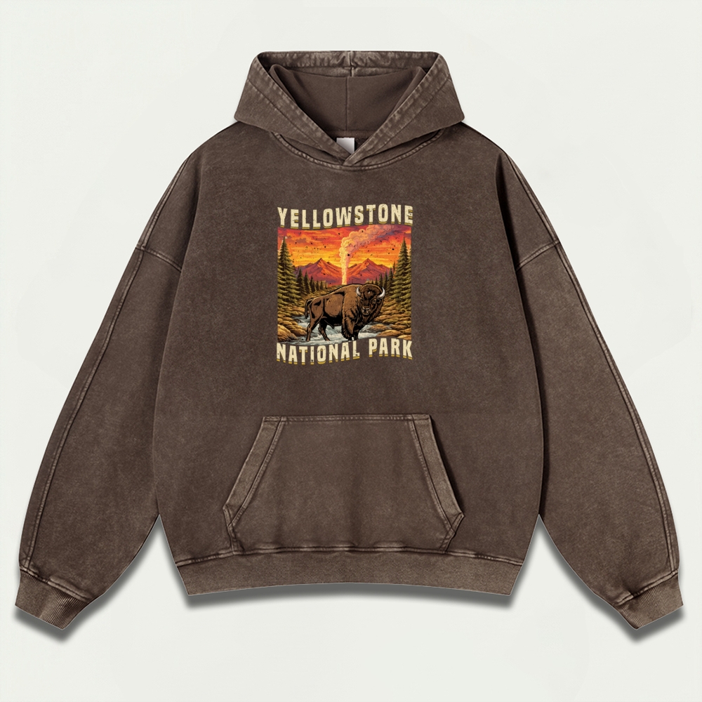 Yellowstone National Park Vintage Premium Heavyweight Buffalo Hoodie-HikeVista
