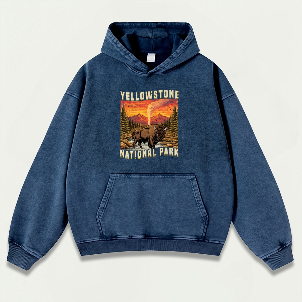 Yellowstone National Park Vintage Premium Heavyweight Buffalo Hoodie-HikeVista