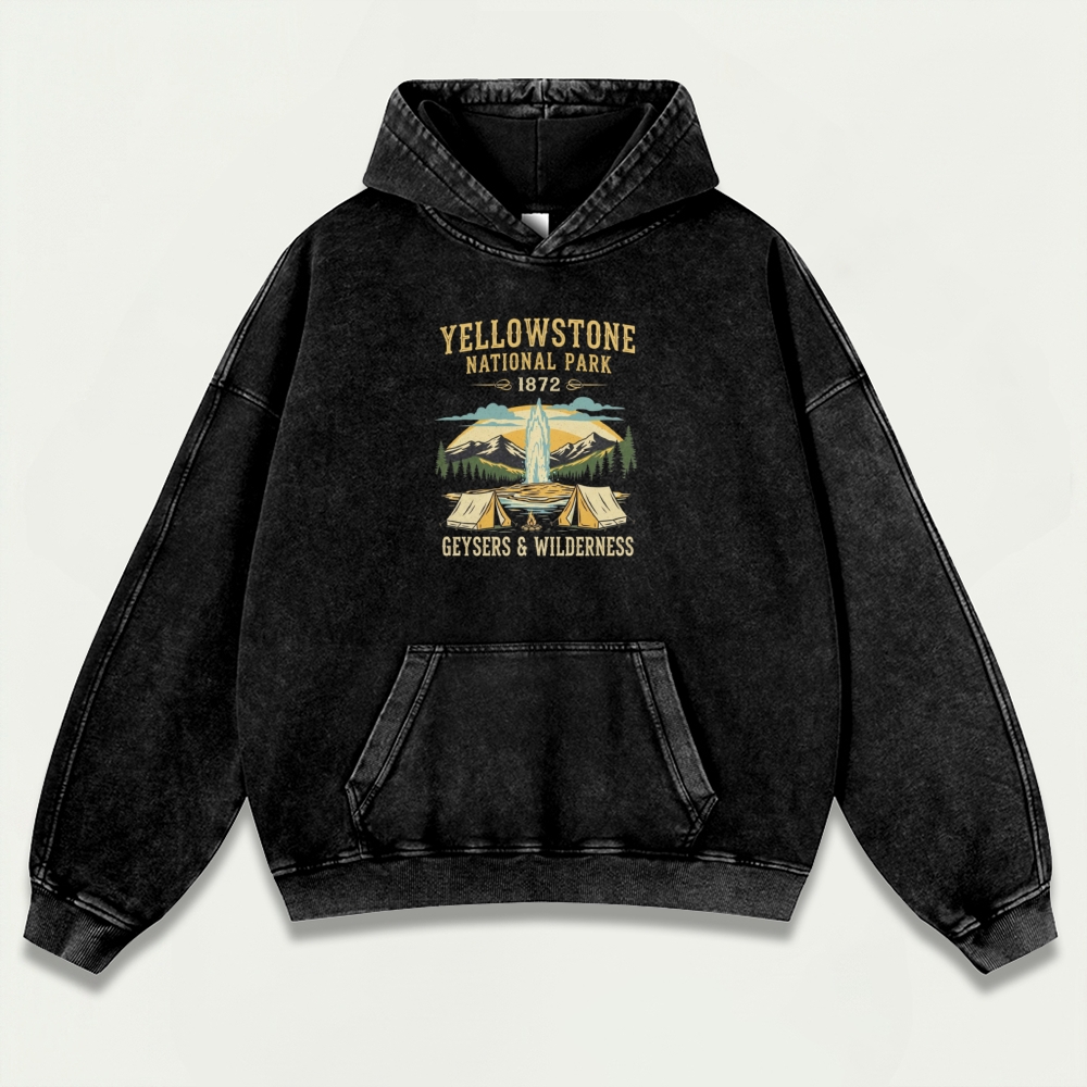 Yellowstone National Park Vintage Premium Heavyweight Trail Hoodie-HikeVista