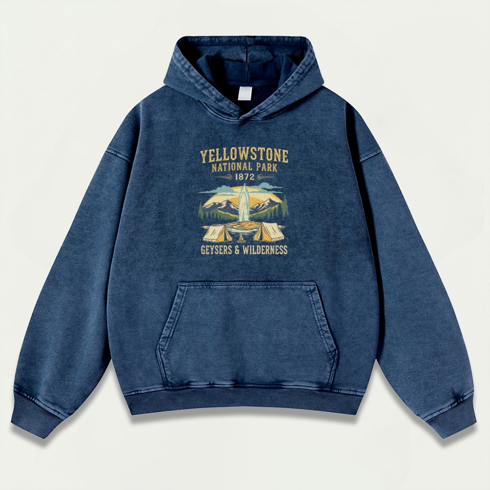 Yellowstone National Park Vintage Premium Heavyweight Trail Hoodie-HikeVista