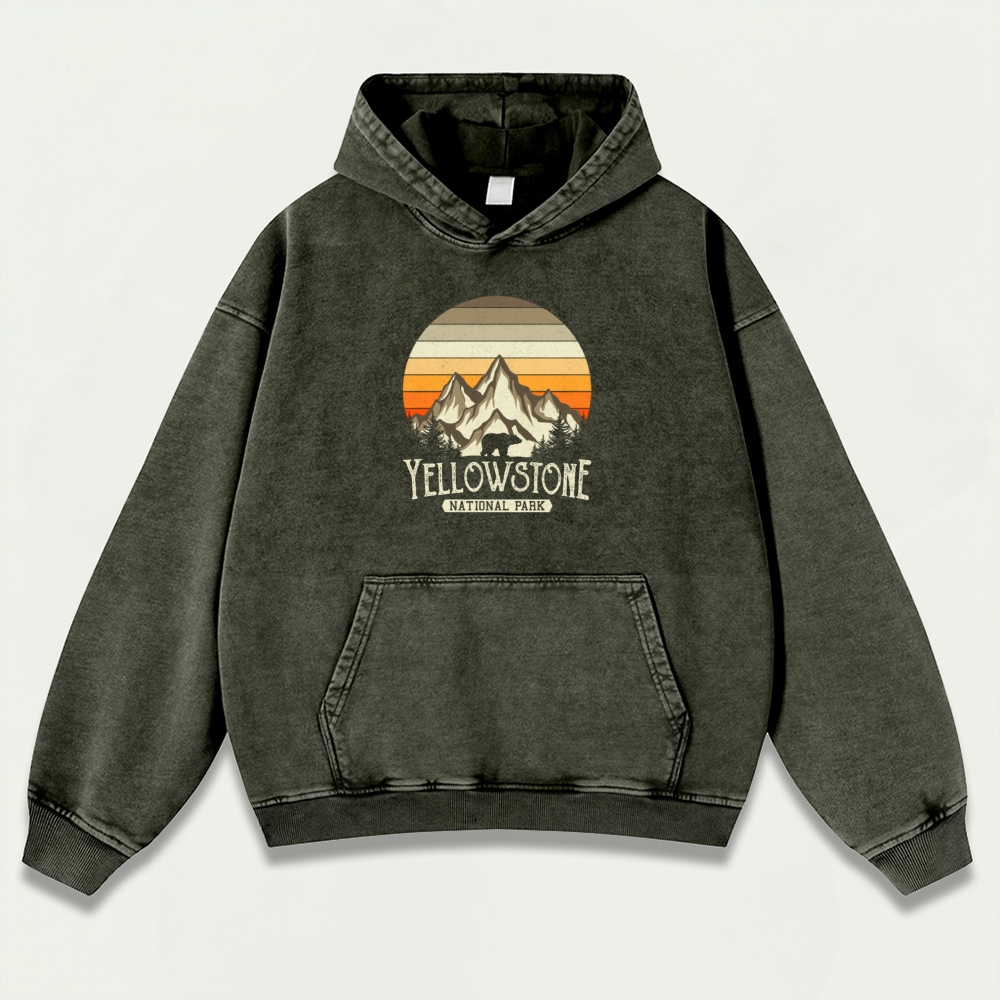 Yellowstone National Park Vintage Premium Heavyweight Trail Hoodie-HikeVista