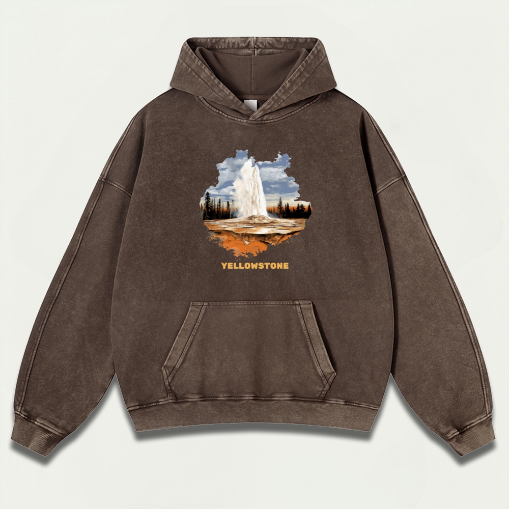 Yellowstone National Park Vintage Premium Heavyweight Trail Hoodie-HikeVista