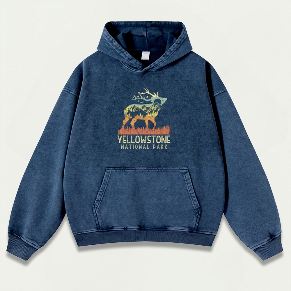 Yellowstone National Park Vintage Premium Heavyweight Elk Hoodie-HikeVista