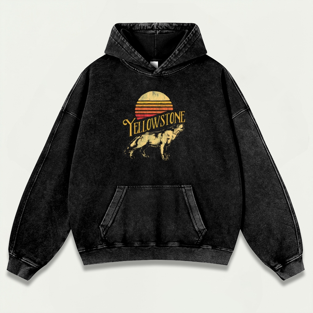 Yellowstone National Park Vintage Premium Heavyweight Wolf Hoodie-HikeVista