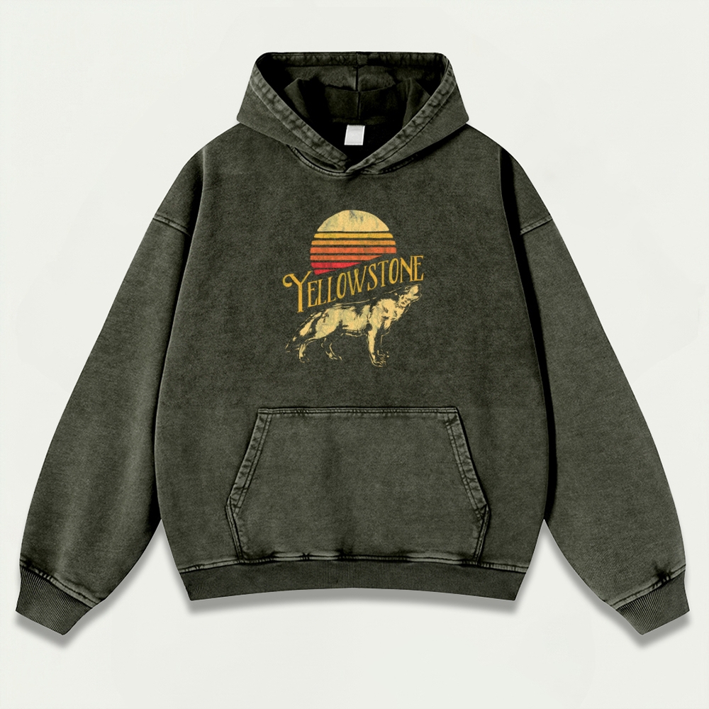 Yellowstone National Park Vintage Premium Heavyweight Wolf Hoodie-HikeVista