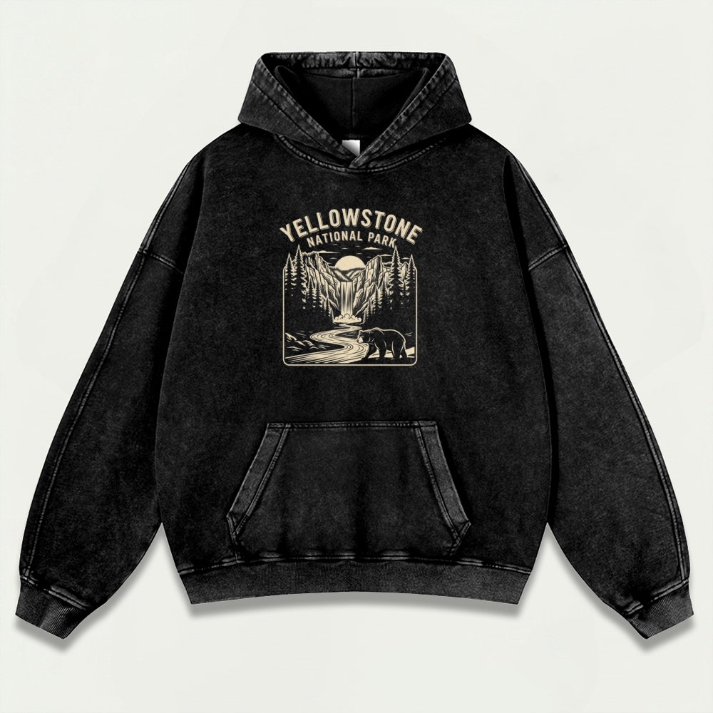 Yellowstone National Park Vintage Premium Heavyweight Bear Hoodie-HikeVista