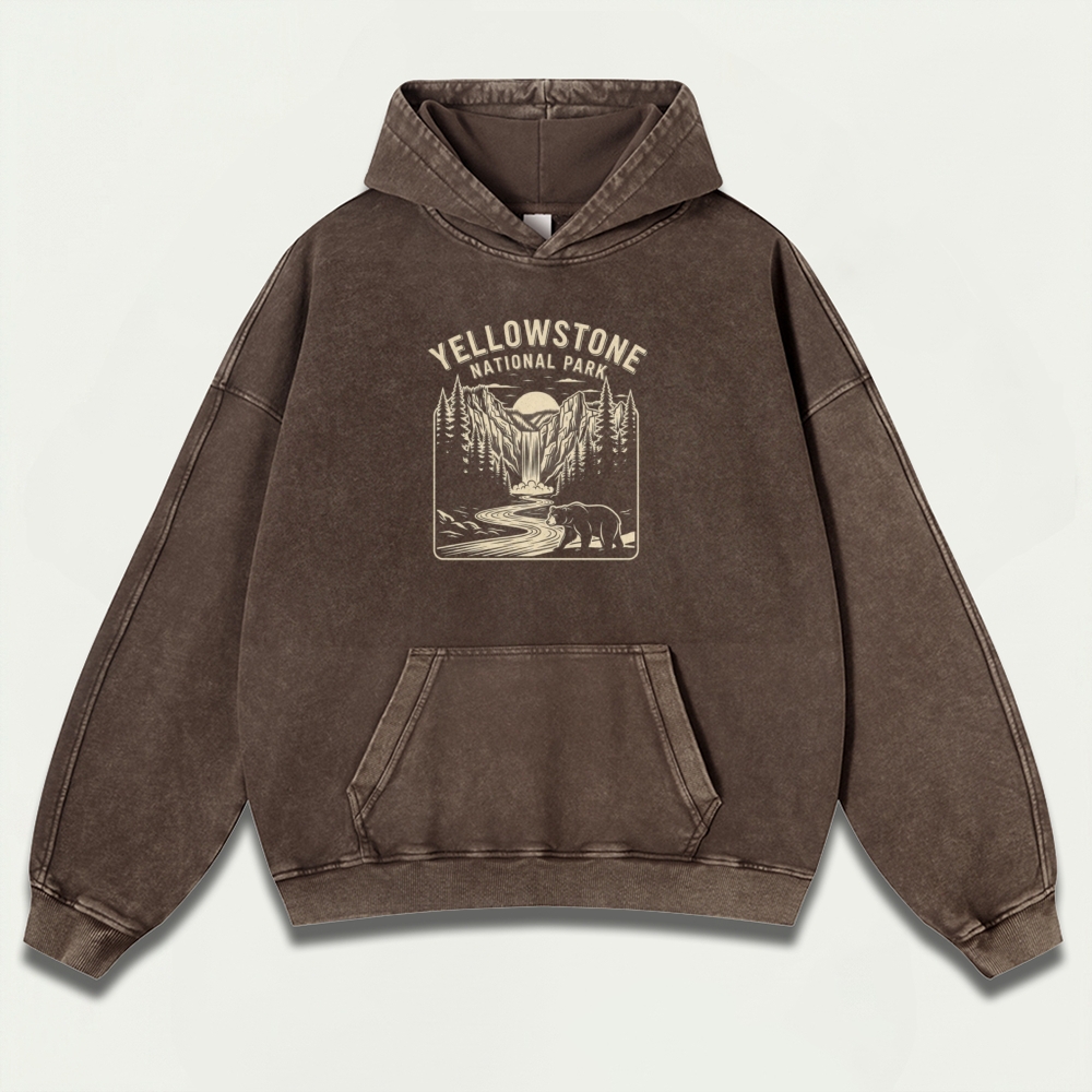 Yellowstone National Park Vintage Premium Heavyweight Bear Hoodie-HikeVista