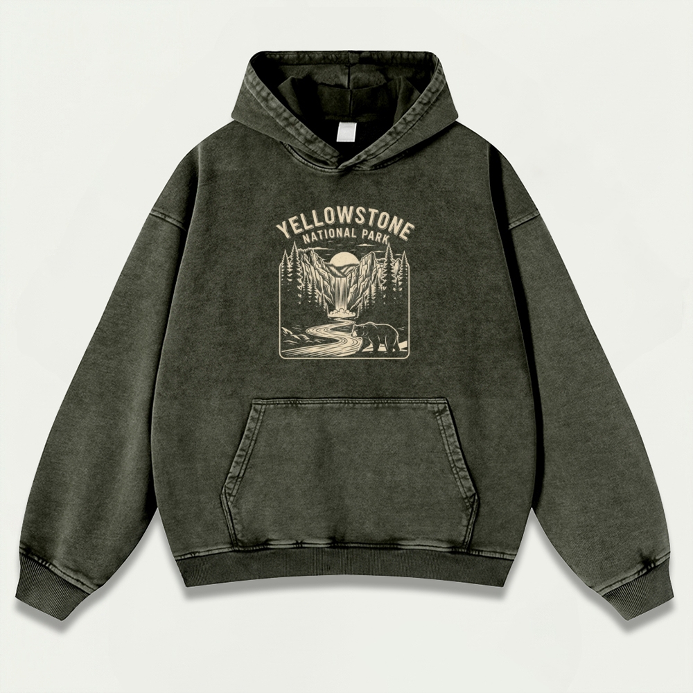 Yellowstone National Park Vintage Premium Heavyweight Bear Hoodie-HikeVista