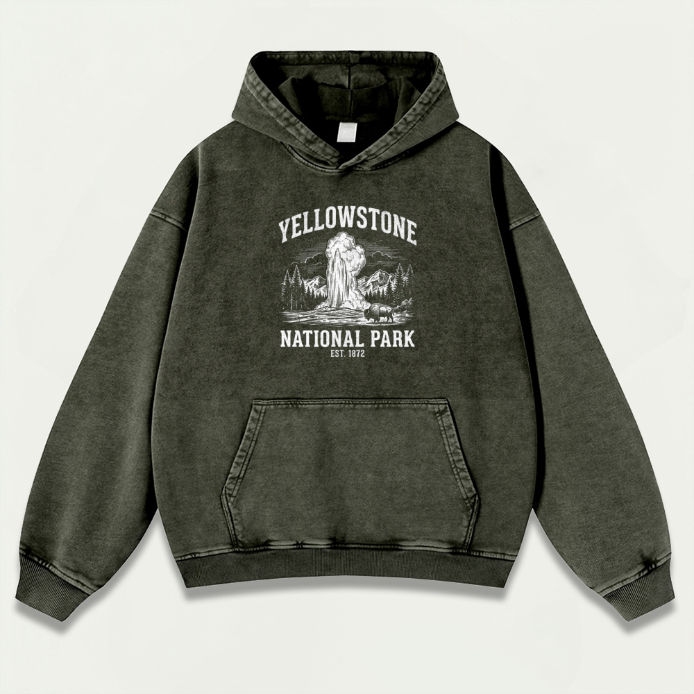 Yellowstone National Park Vintage Premium Heavyweight Trail Hoodie-HikeVista