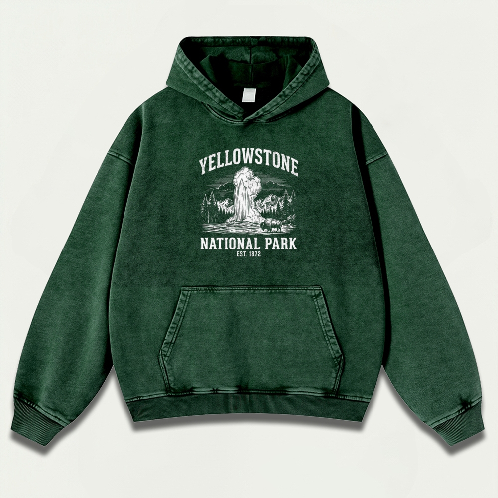 Yellowstone National Park Vintage Premium Heavyweight Trail Hoodie-HikeVista