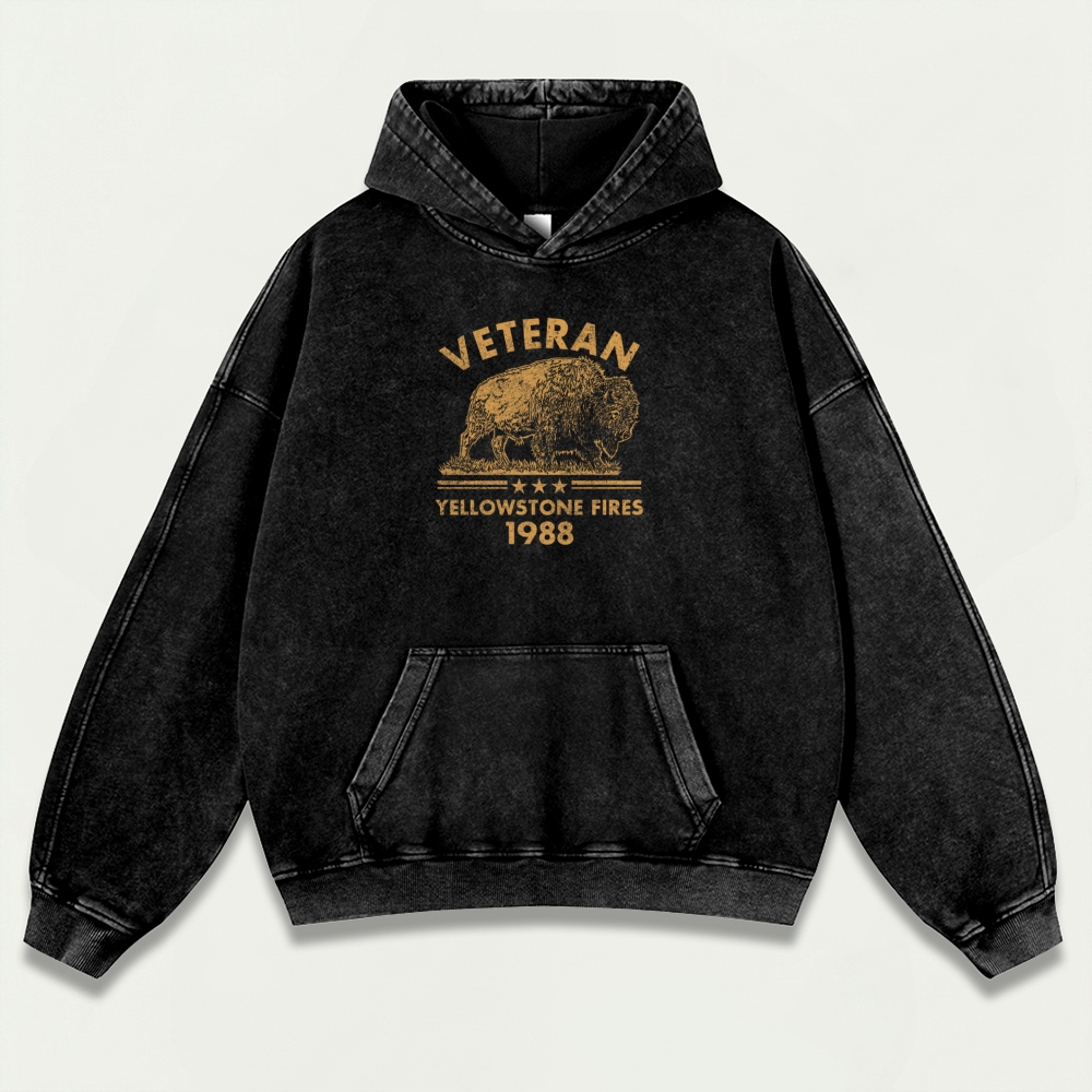 Yellowstone National Park Vintage Premium Heavyweight Bison Hoodie