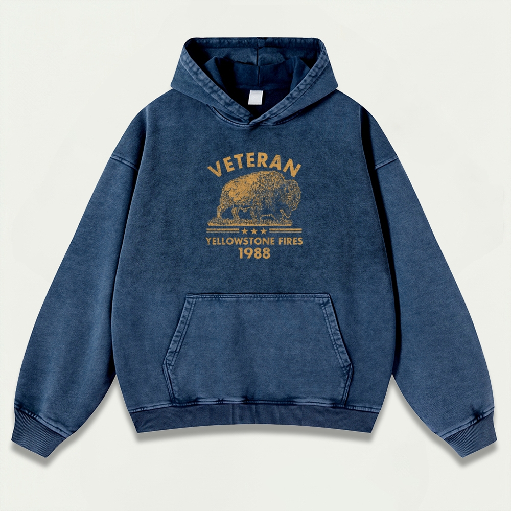 Yellowstone National Park Vintage Premium Heavyweight Bison Hoodie