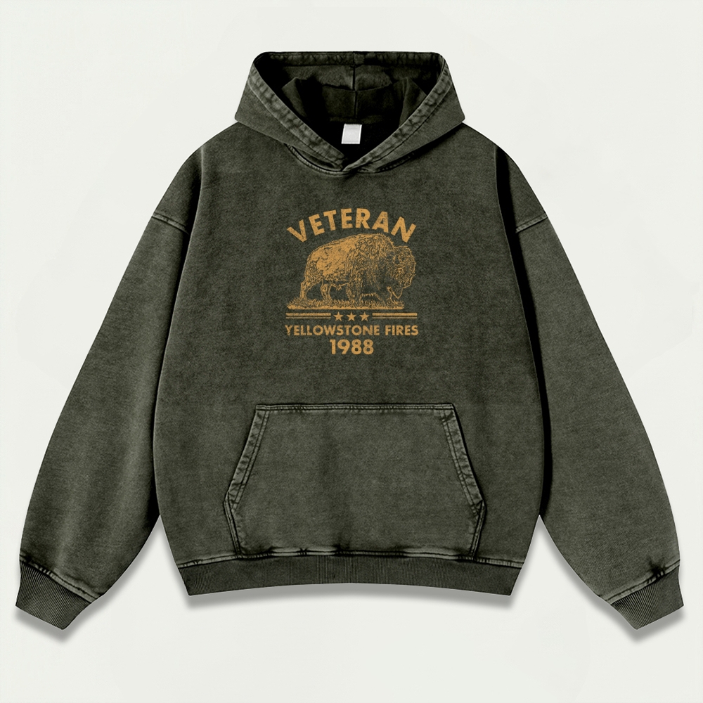 Yellowstone National Park Vintage Premium Heavyweight Bison Hoodie