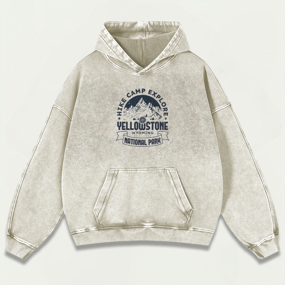 Yellowstone National Park Vintage Premium Heavyweight Trail Hoodie-HikeVista