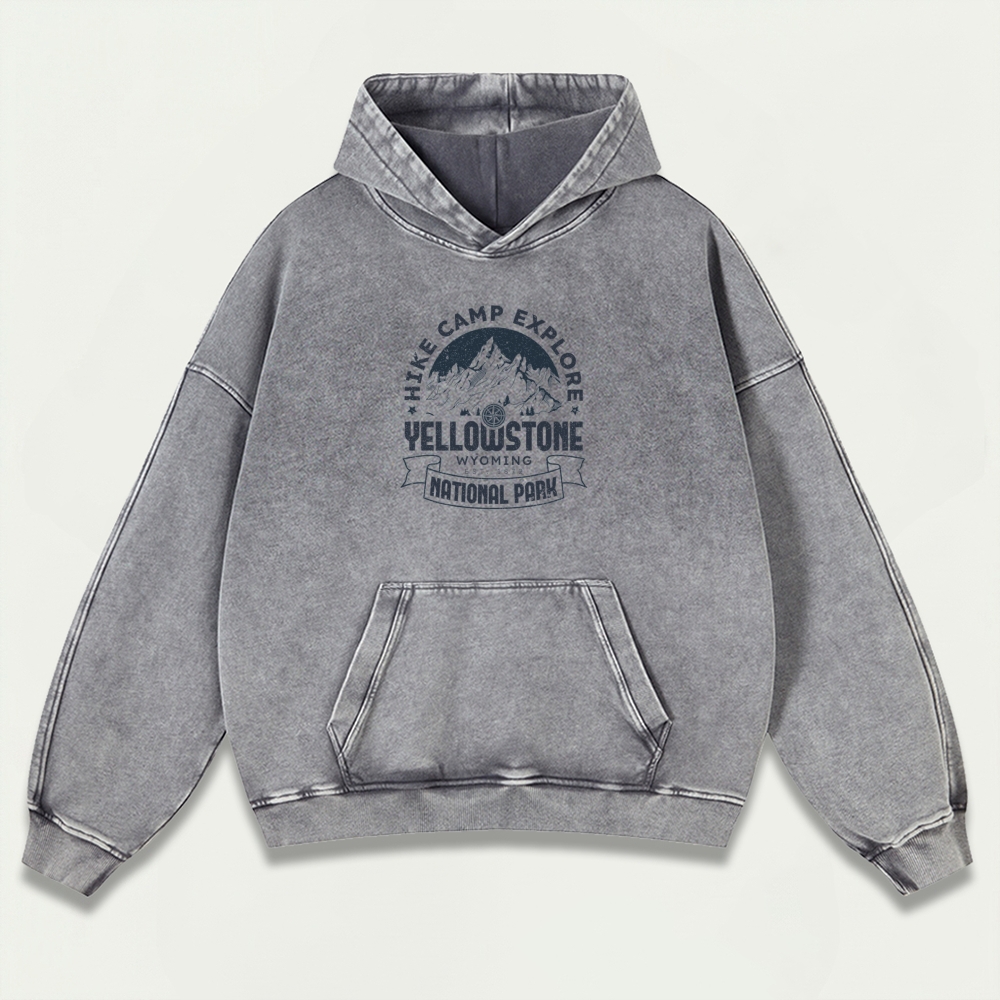 Yellowstone National Park Vintage Premium Heavyweight Trail Hoodie-HikeVista