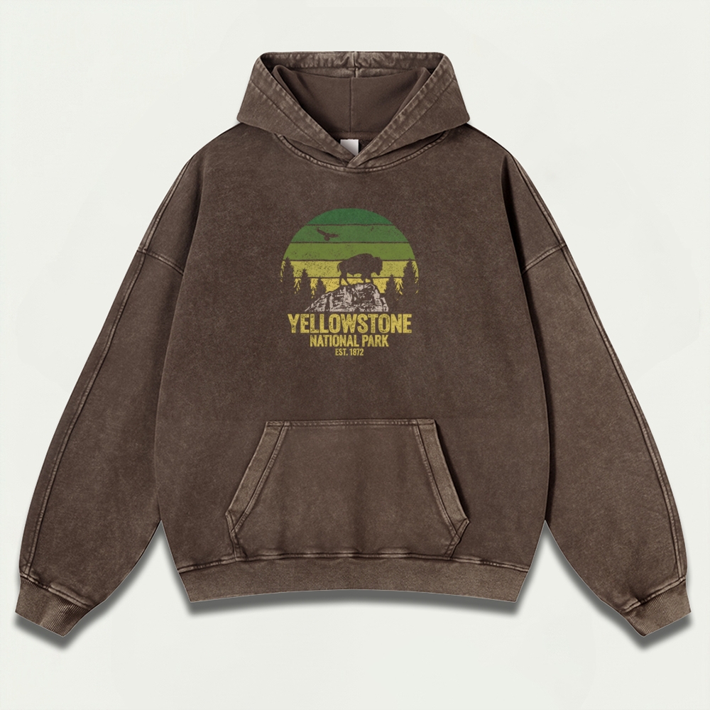 Yellowstone National Park Vintage Premium Heavyweight Trail Hoodie-HikeVista