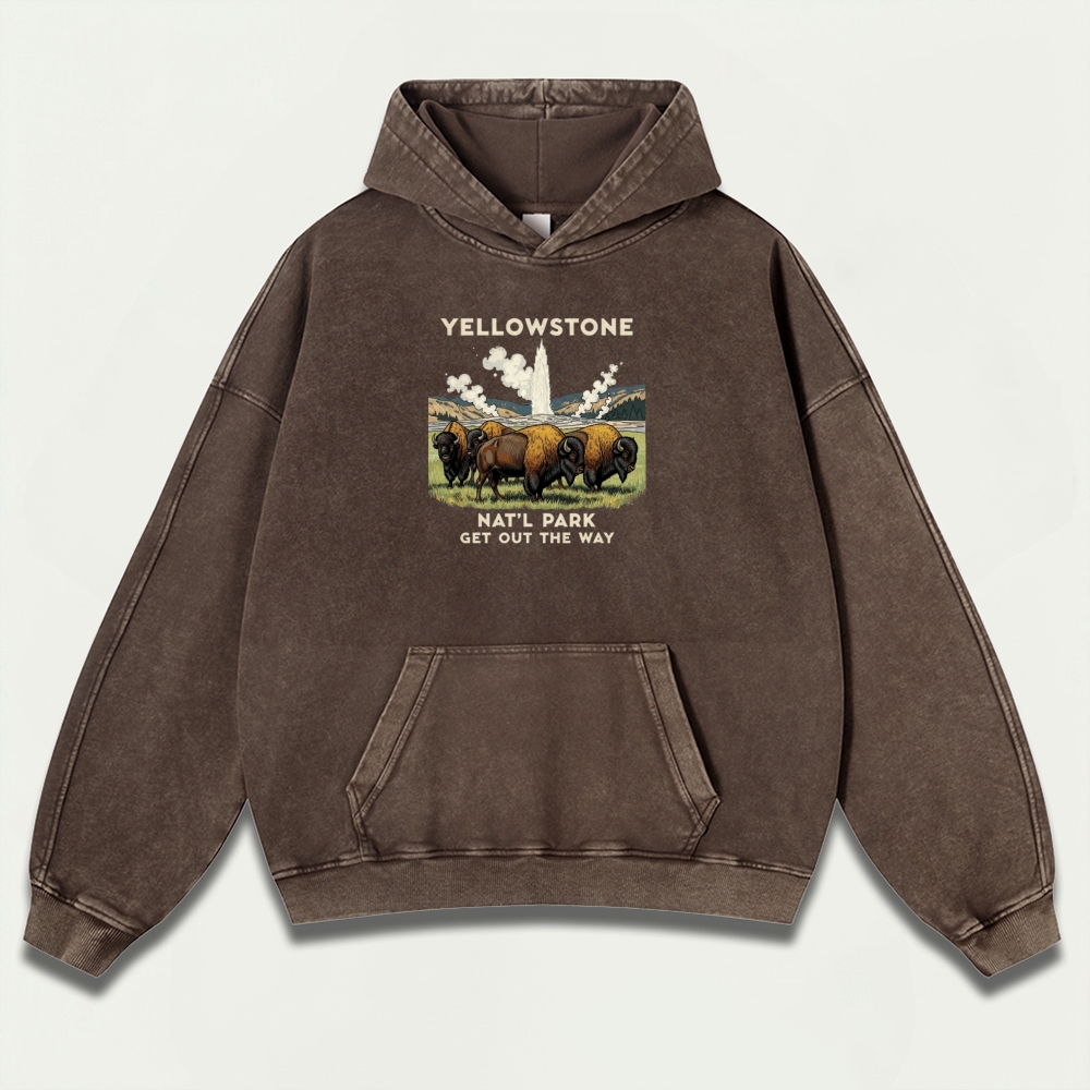 Yellowstone National Park Vintage Premium Heavyweight Bison Hoodie-HikeVista