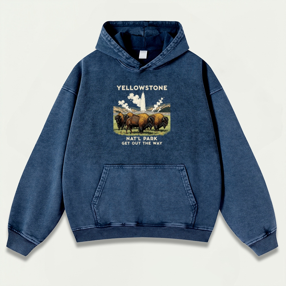 Yellowstone National Park Vintage Premium Heavyweight Bison Hoodie-HikeVista