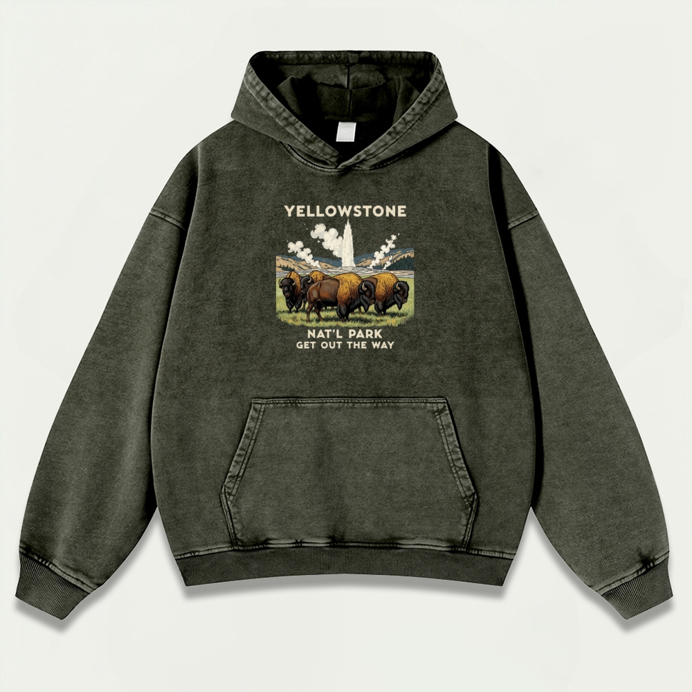Yellowstone National Park Vintage Premium Heavyweight Bison Hoodie-HikeVista