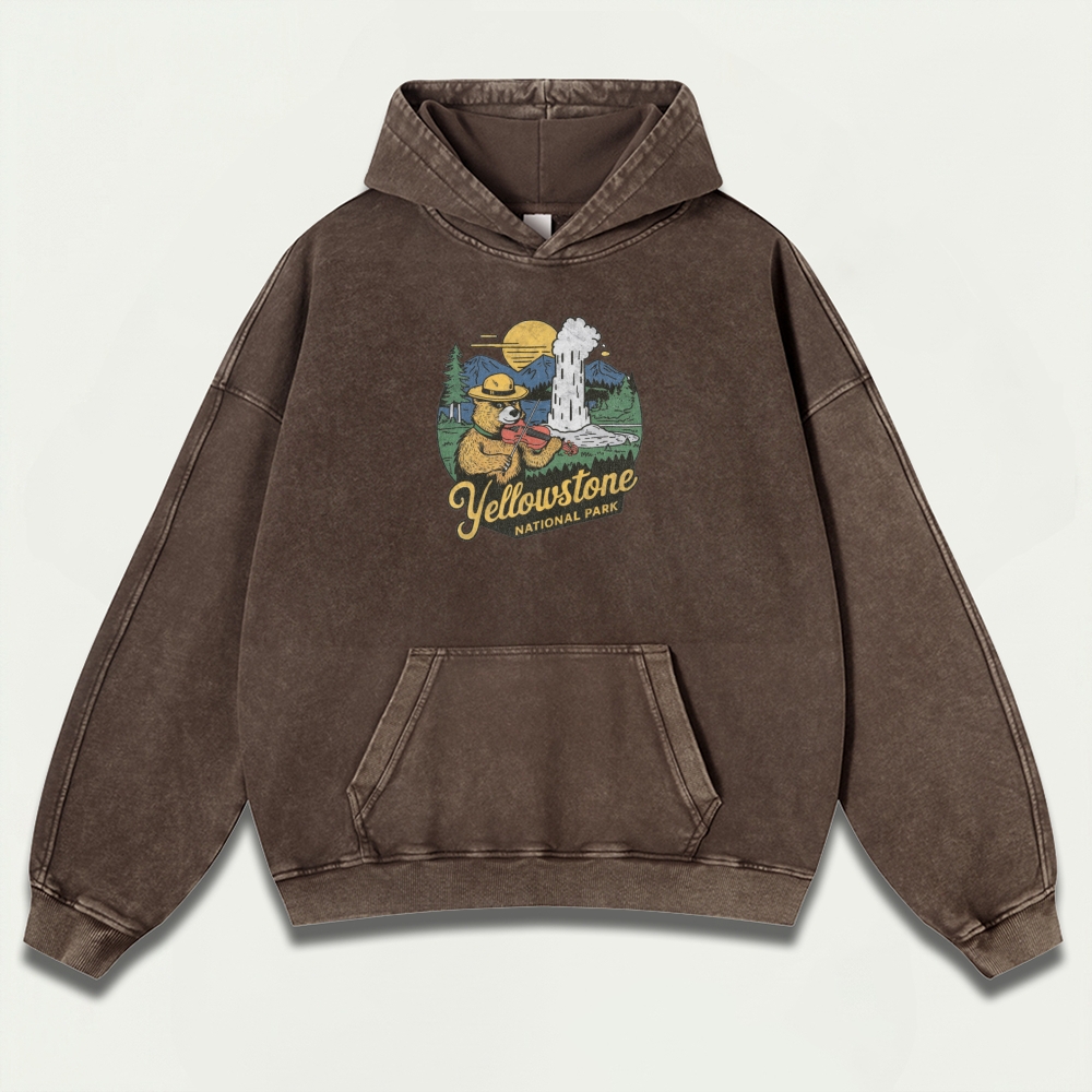 Yellowstone National Park Vintage Premium Heavyweight Trail Hoodie-HikeVista