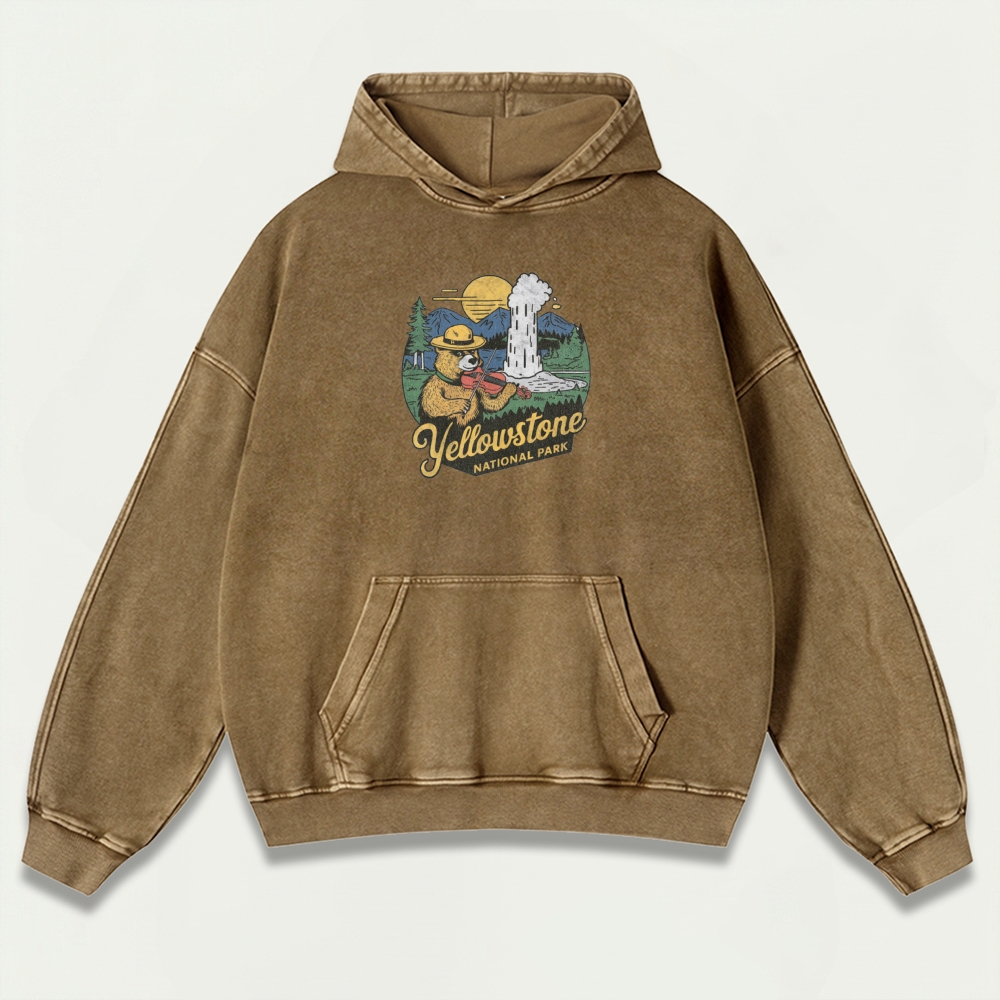 Yellowstone National Park Vintage Premium Heavyweight Trail Hoodie-HikeVista
