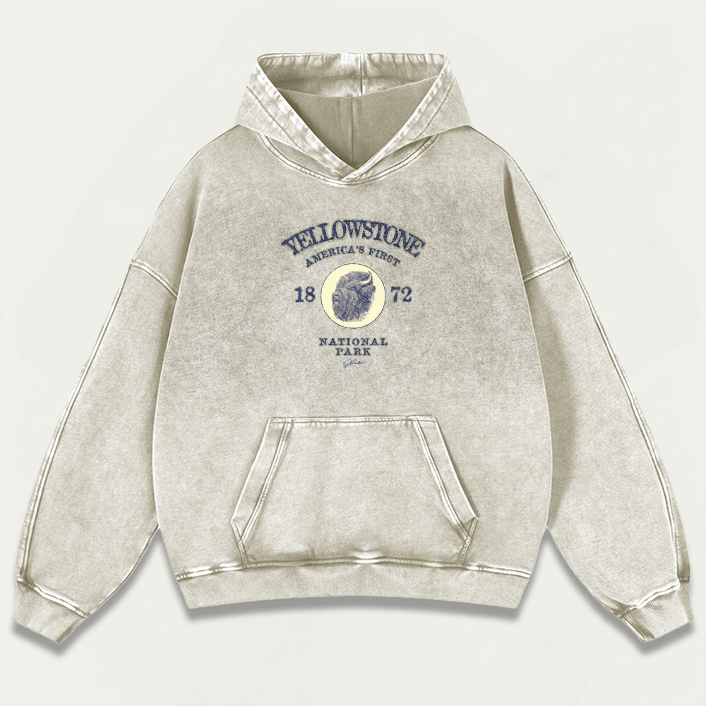 Yellowstone National Park Vintage Premium Heavyweight Trail Hoodie-HikeVista