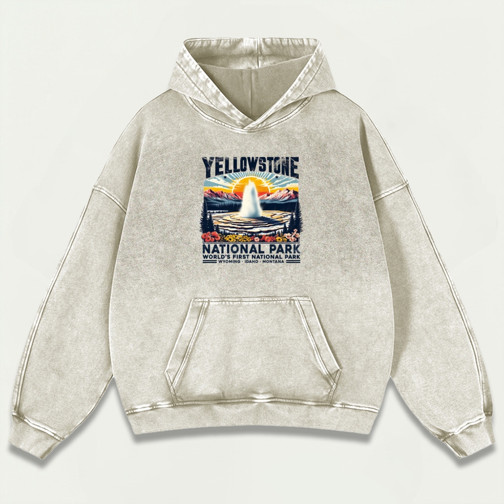 Yellowstone National Park Vintage Premium Heavyweight Trail Hoodie-HikeVista