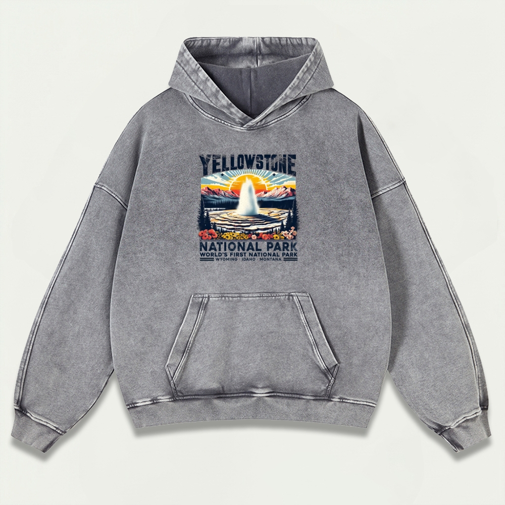 Yellowstone National Park Vintage Premium Heavyweight Trail Hoodie-HikeVista