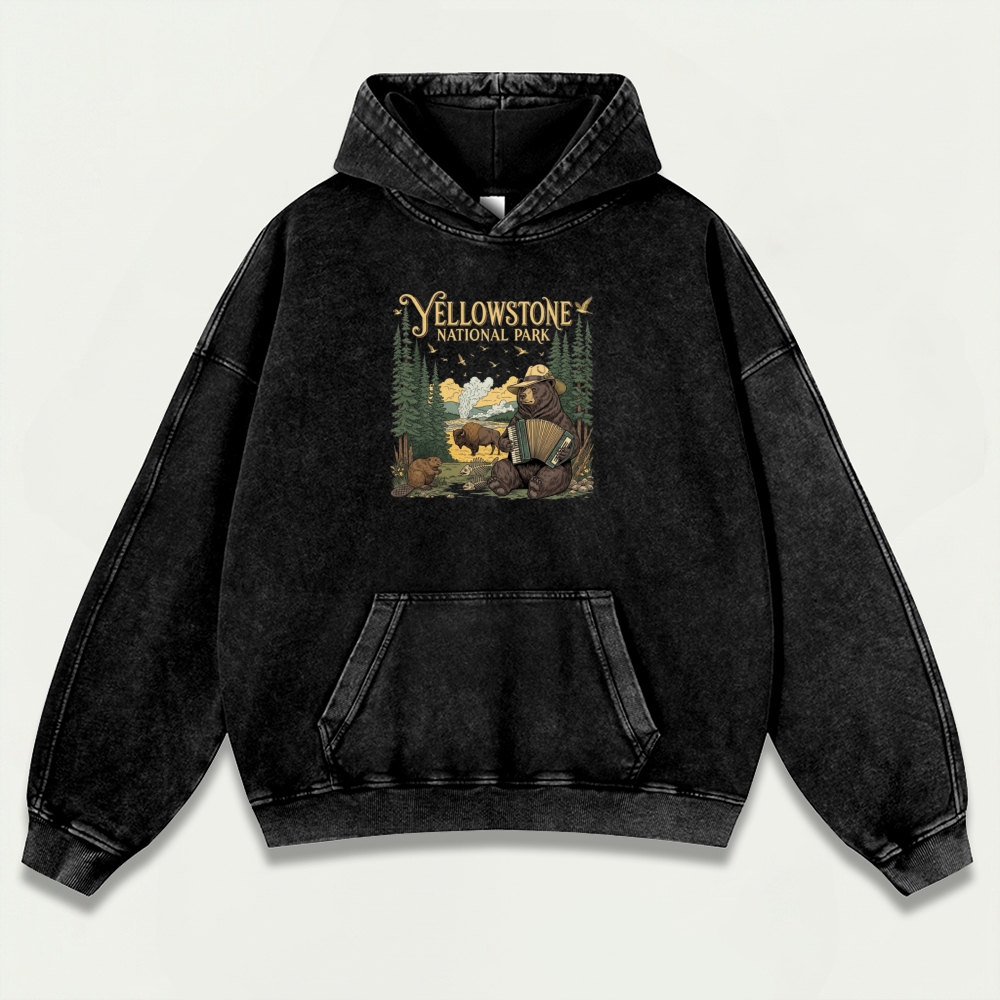 Yellowstone National Park Vintage Premium Heavyweight Trail Hoodie-HikeVista